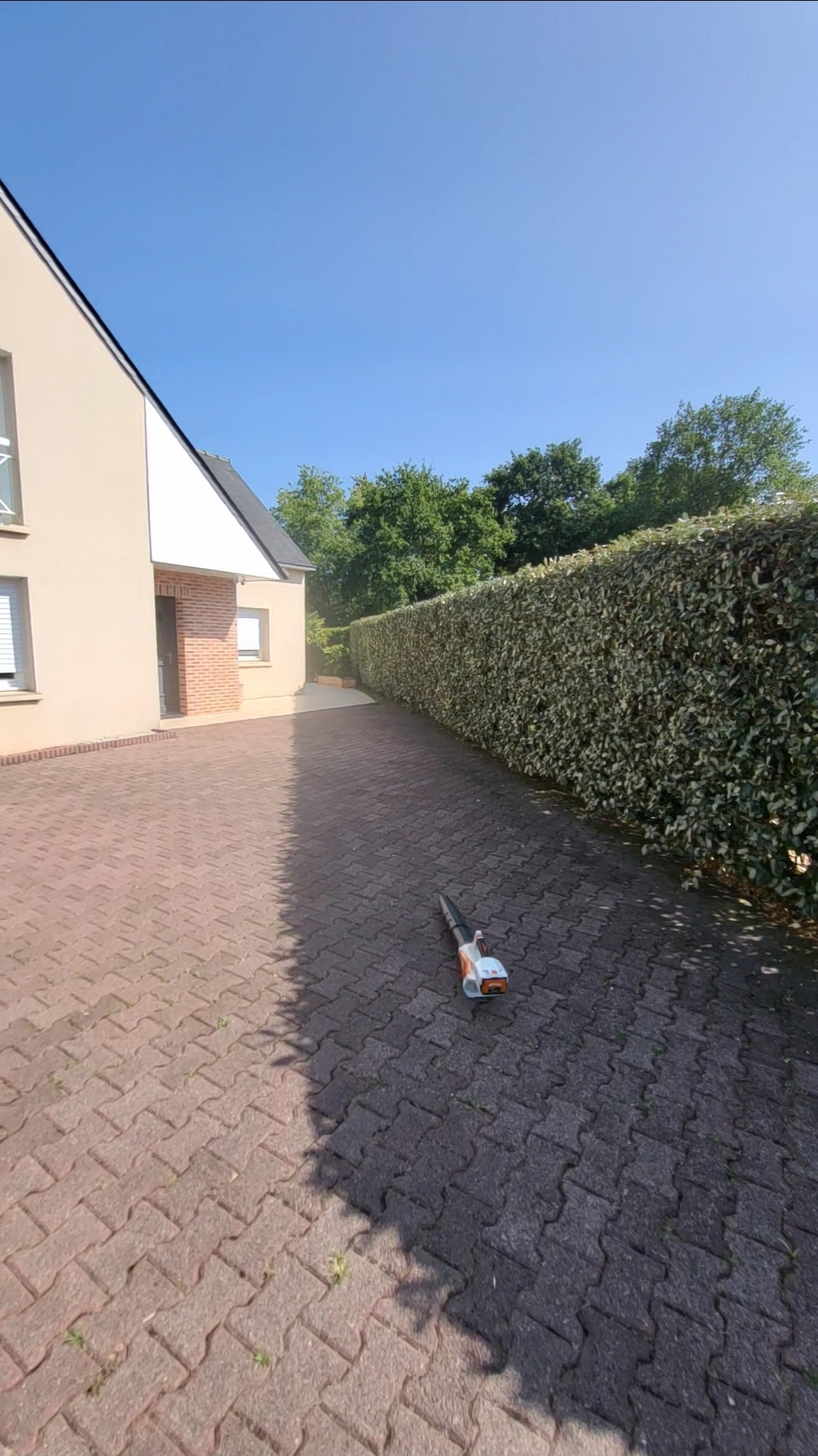 Jardin entretenu avec pelouse bien tondue et haies taillées